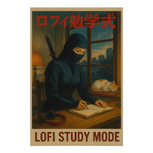 Póster Modo de estudio Ninja Lofi femenino
