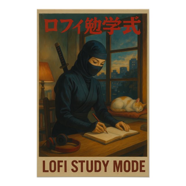 Póster Modo de estudio Ninja Lofi femenino (Anverso)