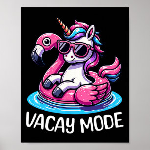 Póster Modo de vacaciones de unicornio lindo divertido va