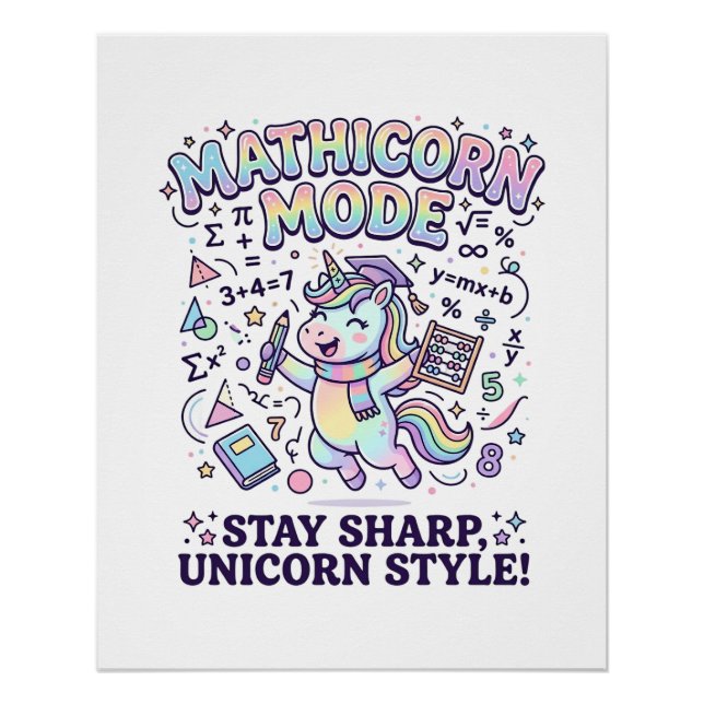 Póster Modo Unicornio Mathicorn Encantador Fondo Blanco D (Anverso)