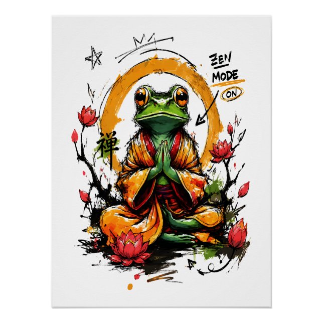 Póster Modo Zen Activado Monje Rana Meditando (Anverso)