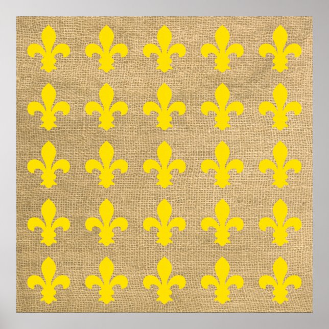 Póster Modos parisinos amarillos Patrón Fleur de Lys (Frente)