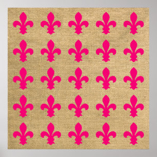 Póster Modos rosados parisinos Fleur de Lys Pattern