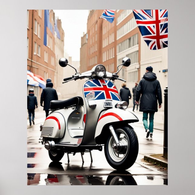 Póster Mods' Scooter, Union Jack, Brighton, Parka (Frente)
