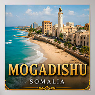 Póster Mogadiscio Océano Índico y Faro Histórico