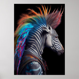 Póster Mohawk del arco iris cebra - RainbowPunk extraño