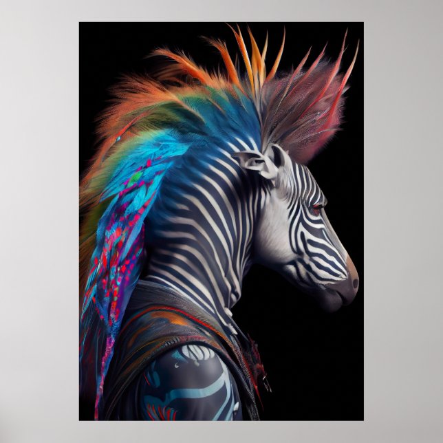 Póster Mohawk del arco iris cebra - RainbowPunk extraño (Frente)