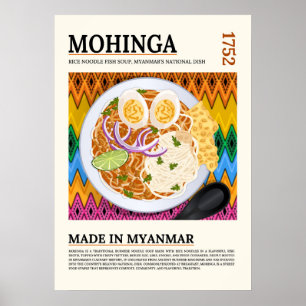 Póster Mohinga Sopa Tradicional Birmana de Fideos de Pesc