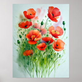 Póster Mohnblumenwiese, Aquarell -
