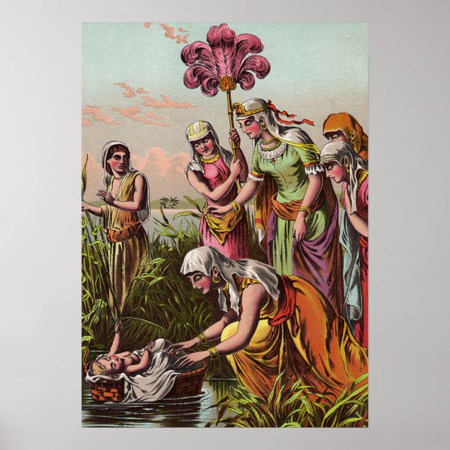 Póster Moisés bebé en una cesta (Frente)