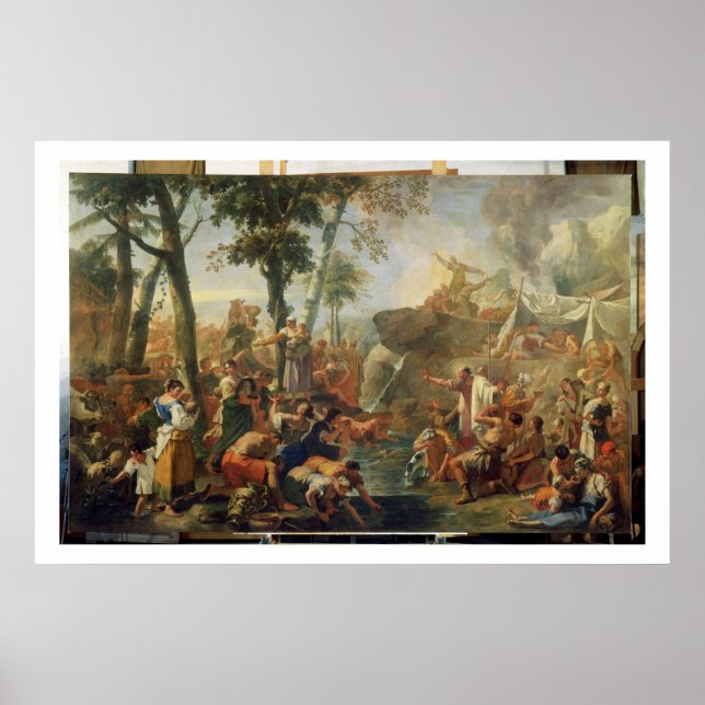 Póster Moisés dibujando agua de la roca (aceite sobre lie (Frente)