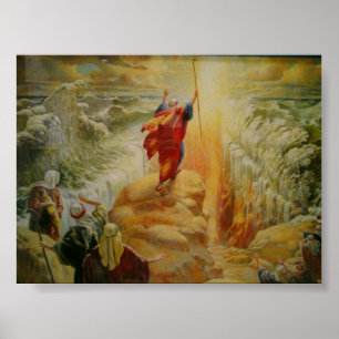 Póster Moisés partiendo de la huella roja del mar.