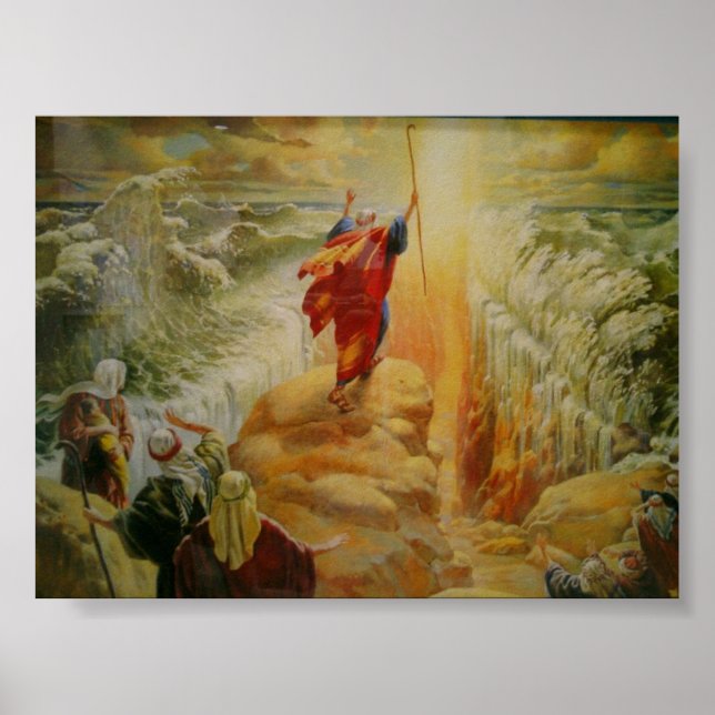 Póster Moisés partiendo de la huella roja del mar. (Frente)