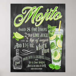 Póster Mojito Cocktail Chalkboard Receta
