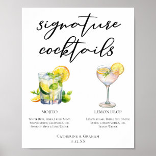 Póster Mojito Lemon Drop Summer Signature Cocktails Menú