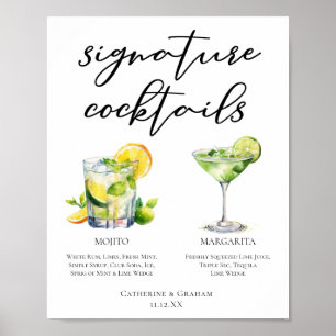 Póster Mojito Margarita Signature Cocktails Menú Boda