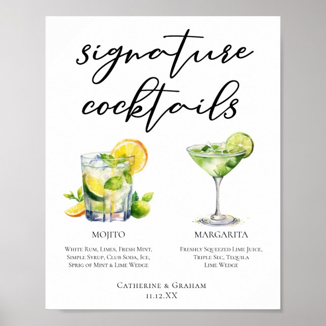 Póster Mojito Margarita Signature Cocktails Menú Boda (Frente)