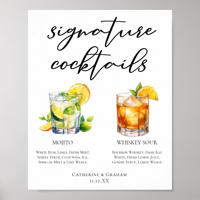 Póster Mojito Whiskey Sour Signature Cocktails Menú (Frente)