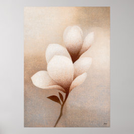 Póster Mokuren Magnolia Blanca Abstracción Floral Japones
