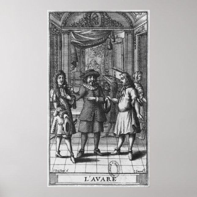 Póster Moliere como Harpagon, ilustracion de piezas front (Frente)