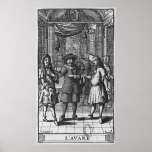 Póster Moliere como Harpagon, ilustracion del