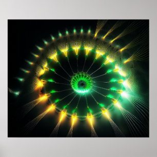 Póster Molinete a chorro verde y amarillo fractal