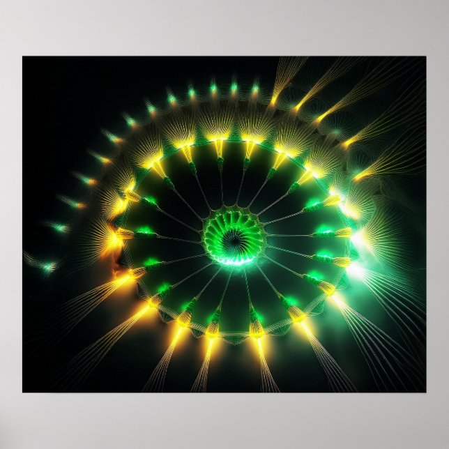 Póster Molinete a chorro verde y amarillo fractal (Frente)