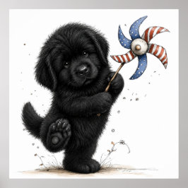 Póster Molinete de cachorro rojo, blanco y azul