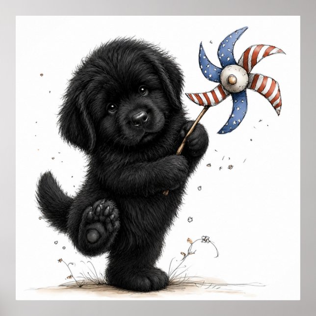 Póster Molinete de cachorro rojo, blanco y azul  (Frente)