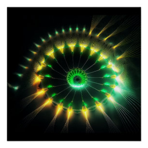 Póster Molinete de chorro verde y amarillo fractal