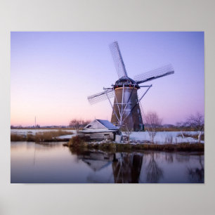 Póster Molino de viento al amanecer en Holanda en poster