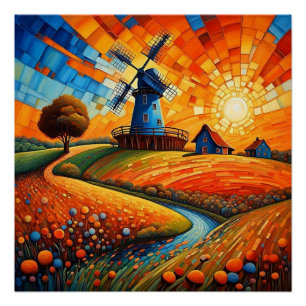 Póster Molino de viento al atardecer 5