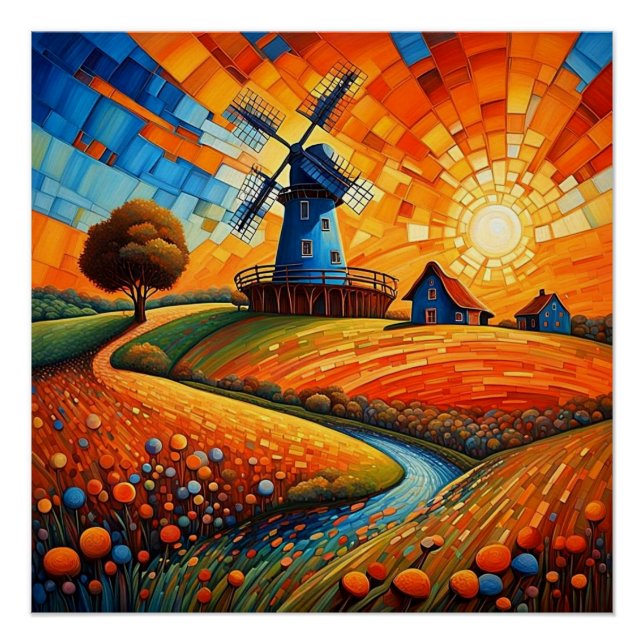 Póster Molino de viento al atardecer 5 (Anverso)