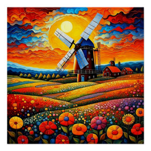 Póster Molino de viento al atardecer 7
