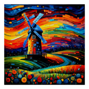 Póster Molino de viento al atardecer 9