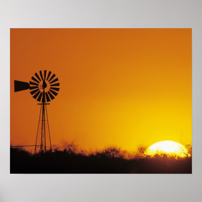 Póster Molino de viento al atardecer, Sinton, Texas, EE.  (Frente)