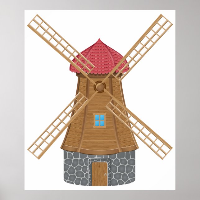 Póster Molino de viento de madera rústico tradicional (Frente)