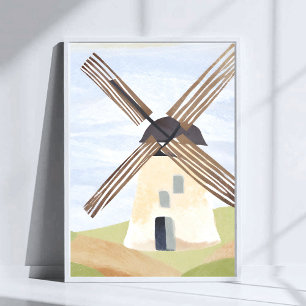 Póster Molino de viento del paisaje rural   Acuarela de l