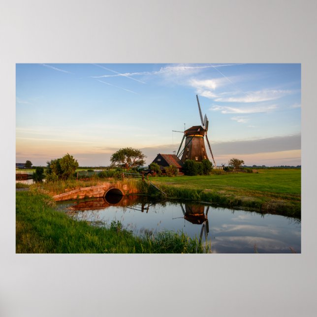 Póster Molino de viento en el campo en Holanda gran poste (Frente)