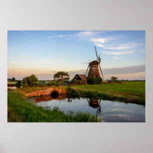 Póster Molino de viento en el campo en Holanda gran poste