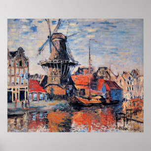 Póster Molino de viento en el canal Onbekende, Ámsterdam,