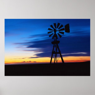 Póster Molino de viento en el cartel azul