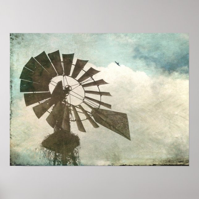 Póster Molino de viento en el cielo (Frente)