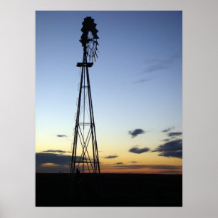 Póster Molino de viento en la puesta del sol