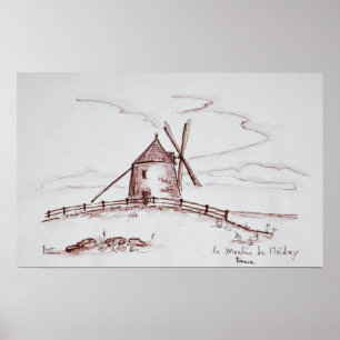Póster Molino de viento Le Moulin de Moidrey  Pontorson