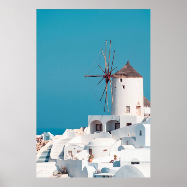 Póster Molino de viento marrón y blanco (Frente)