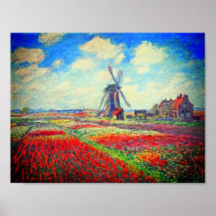 Póster Molino de viento Monet Tulip Fields