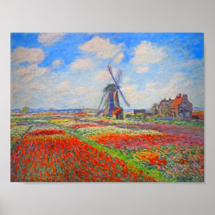 Póster Molino de viento Monet Tulip Fields