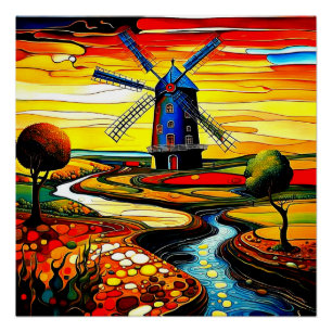 Póster Molino de viento por arroyo 2