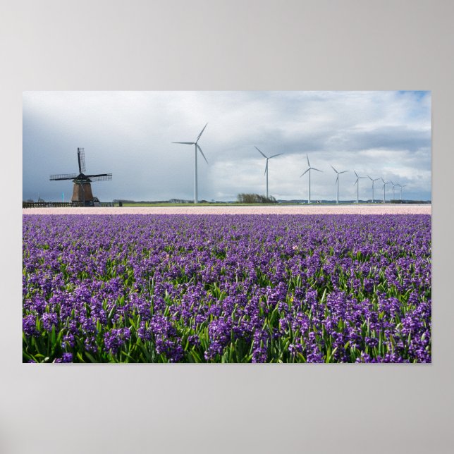 Póster Molino de viento tradicional y moderno en poster h (Frente)